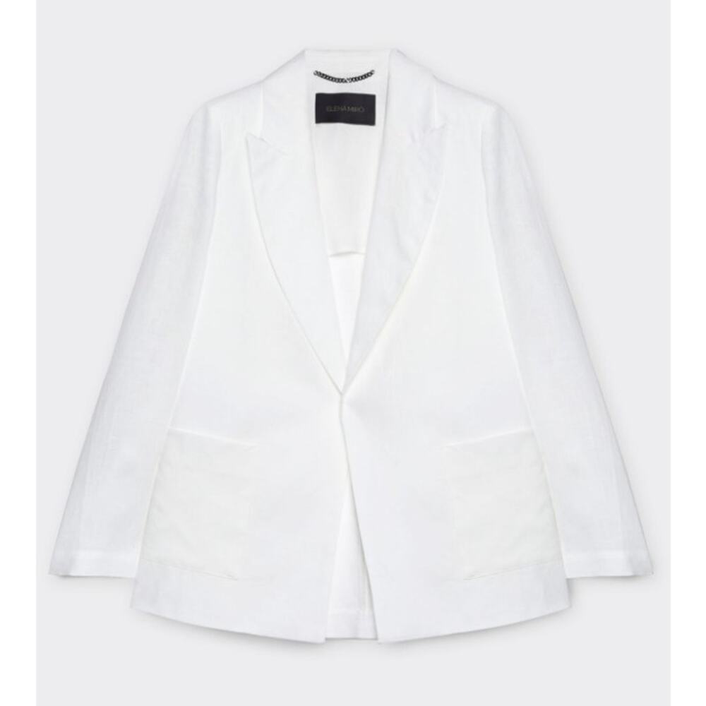 Elena Miro Linen Jacket Blazer White IT 52 US 14 L Single Button Lightweight